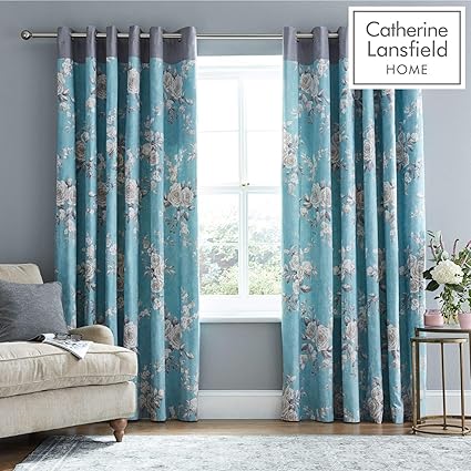 Catherine Lansfield Canterbury Eyelet Curtains 90x90 Inch Teal