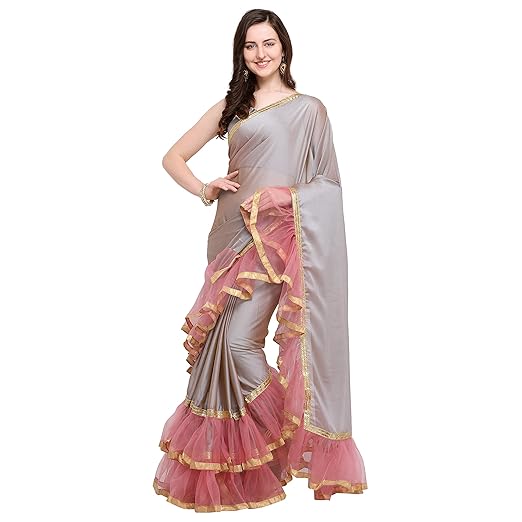 Womanista Womens crepe with Blouse Piece 7510 Sarees (FS9788_ Grey_ Onesize)