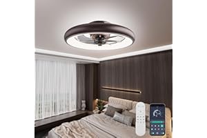 VIPBEAR Ceiling Fans with Lights and Remote, Low Profile Ceiling Fan with Lights, 20'' Flush Mount Ceiling Fan, Dimmable LED Ceiling Fan, 6 Speeds, Rustic Smart Ceiling Fan for Bedroom/Living Room/Kitchen