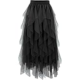 Girstunm Layered Mesh Skirt for Women Midi Length High Waisted A-line Skirts Fairy Halloween Costume