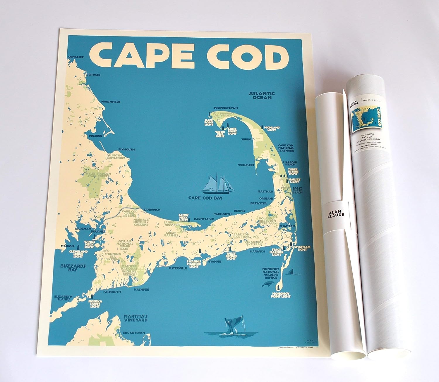 Amazon Com Cape Cod Map Print 18x24 Giclee Poster Wall Decor