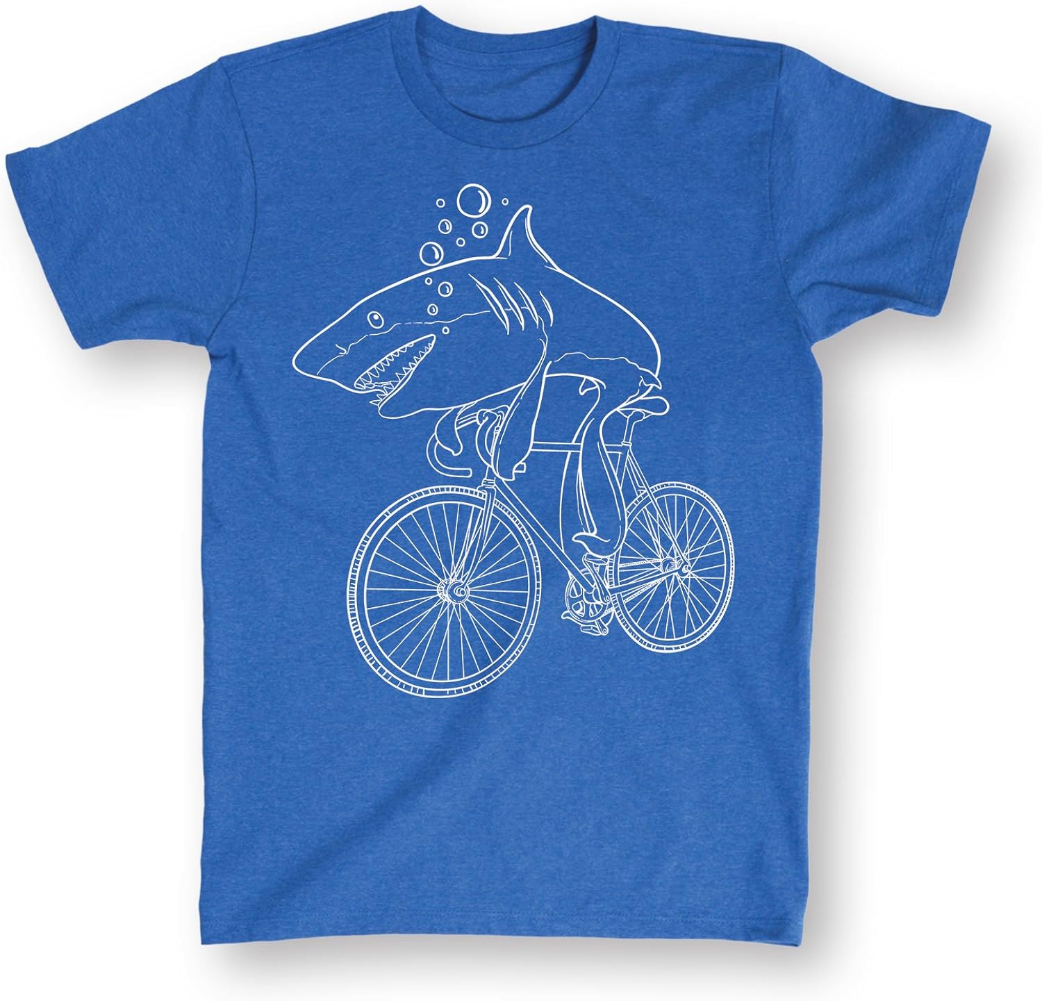 Shark Riding A Bicycle White Outline Ocean Blue T-Shirt for Men