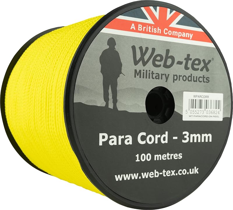 Web-tex Paracord Reel 100m 3mm 70kg 330ft Yellow Durable Polypropylene