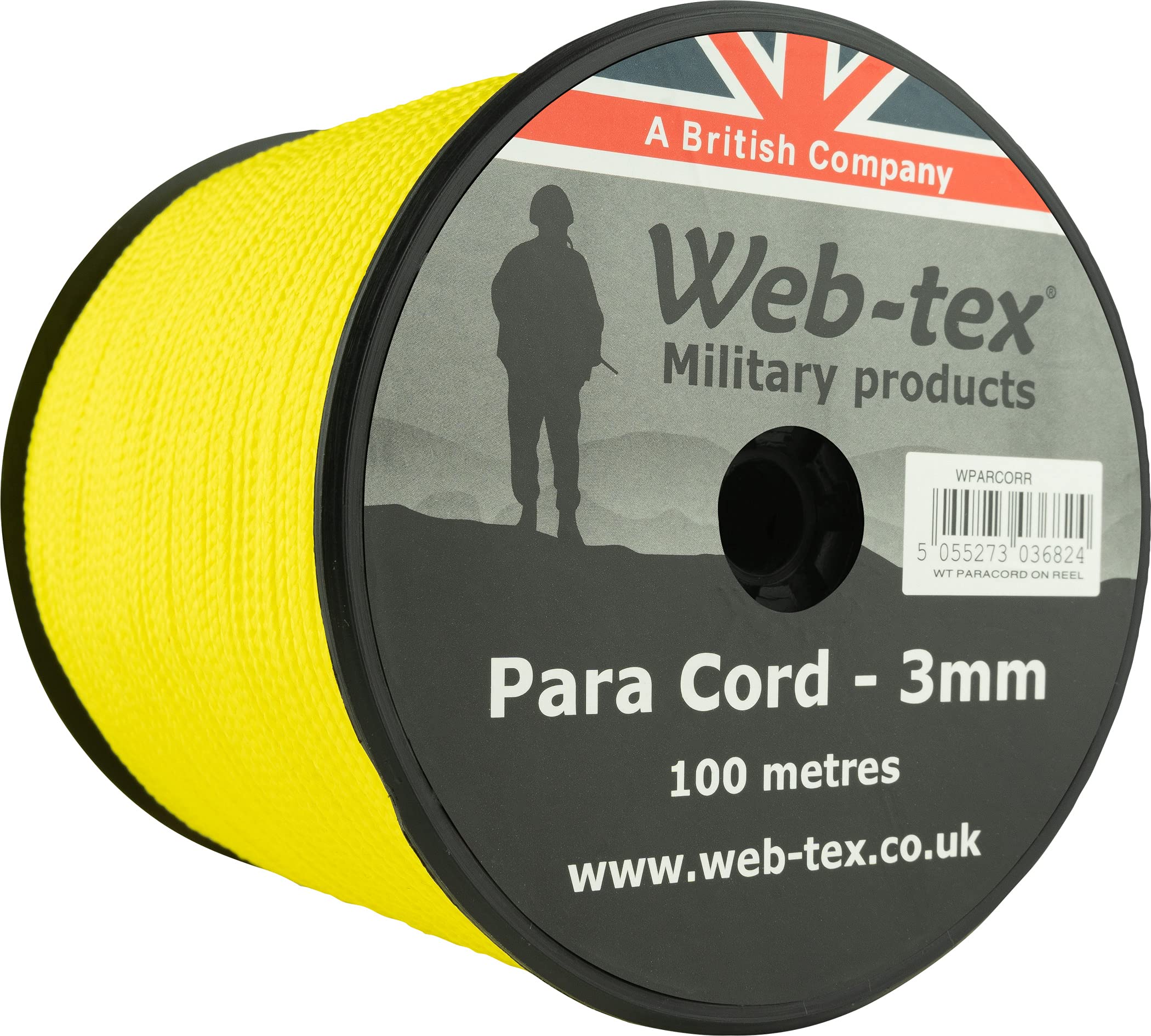 Web-tex Paracord Reel 100m x 3mm, Durable Polypropylene Parachute Cord, 70kg Breaking Strength, 330ft length – Ideal for Camping, Bushcraft, Hiking, DIY Crafts, Survival Kits, Hammocks - Yellow