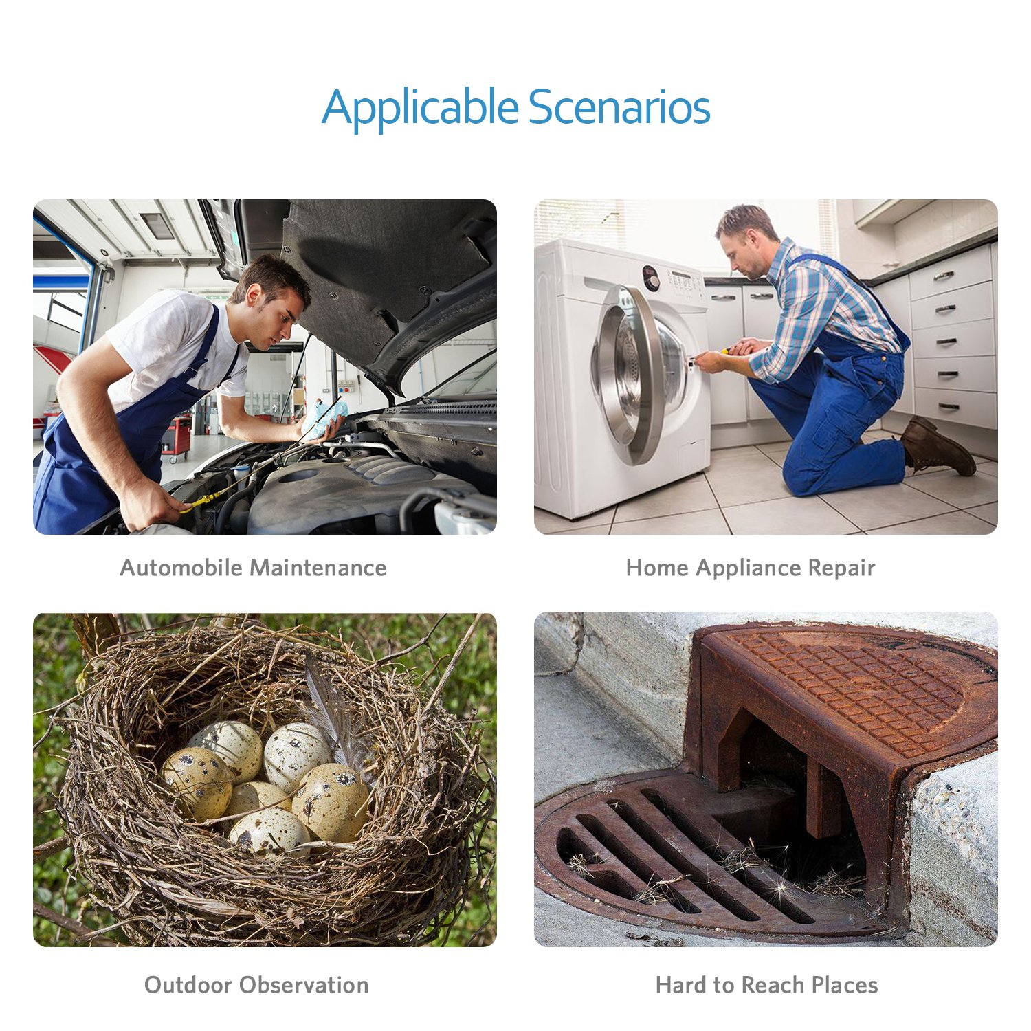 Inspection Camera, Vodool Wireless Endoscope Camera Wi-fi 2.0 MP HD, Semi-rigid Borescope with LED Blue Light Reduce Exposure, IP67 Waterproof Snake Camera for Android & iOS Smartphone Tablet, 1000mAh Rechargeable Battery - Black (11.8FT)