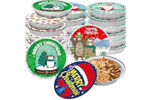 WorldBazaar Christmas Aluminum Food Containers with Lids 36PCS Christmas Disposable Lefover Containers Round Holiday Foil Tins Food Storage Pan Christmas Party Supplies