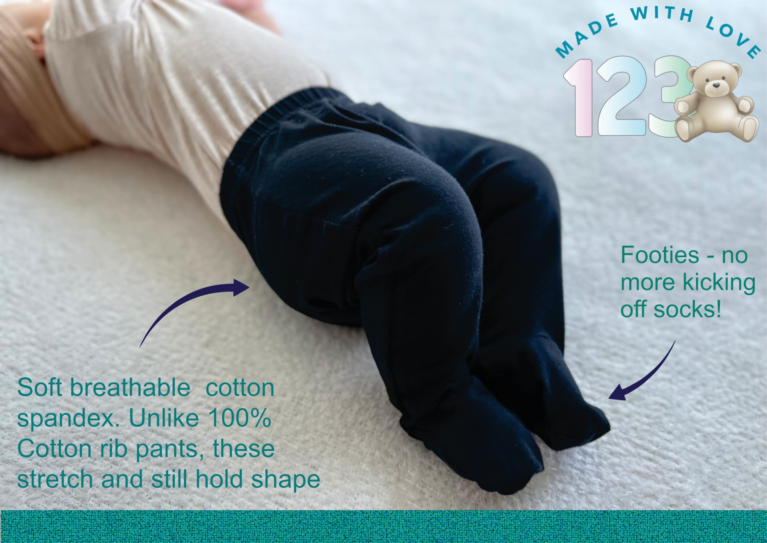 123 Bear Baby Soft Cotton Spandex Pants with Feet