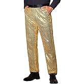 Lars Amadeus Sequin Dress Pants for Men's Straight Leg Button Down Party Metallic Shiny Suit Trouser