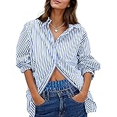 Besshopie Womens Button Down Shirts Stripe Long Sleeve Blouse Casual Work Office Shirt Oversize Tops