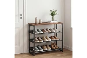 Garden 4 You Shoe Rack for Entryway 4 Tiers, Adjustable Flat & Slant Shoe Storage, Shoe Organizer with Brown Wooden Tabletop 