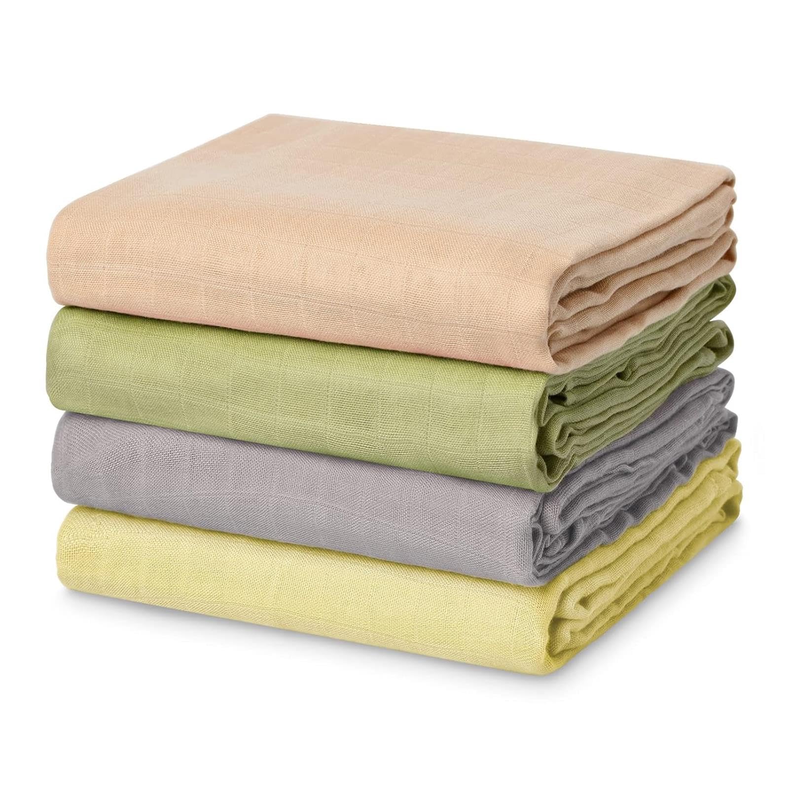 Photo 1 of Momcozy Muslin Swaddle Blanket, 4-Pack Large 47 x 47 Inches Breathable Unisex Baby Blankets, Soft and Skin-Friendly Swaddling Receiving Blankets for Baby Boy & Girl, Light Yellow