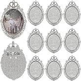 PH PandaHall 12pcs DIY Cabochon Brooch for Jewelry Making, 40x30mm Vintage Oval Crown Brooches Antique Silver Photo Brooch Blank Bezel Memorial Photo Pins for Jewelry Making Wedding Party Women