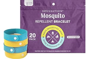 Soulsation 20 Pack Mosquito Repellent Bracelets Microfiber - for Kids & Adults, Natural DEET-Free