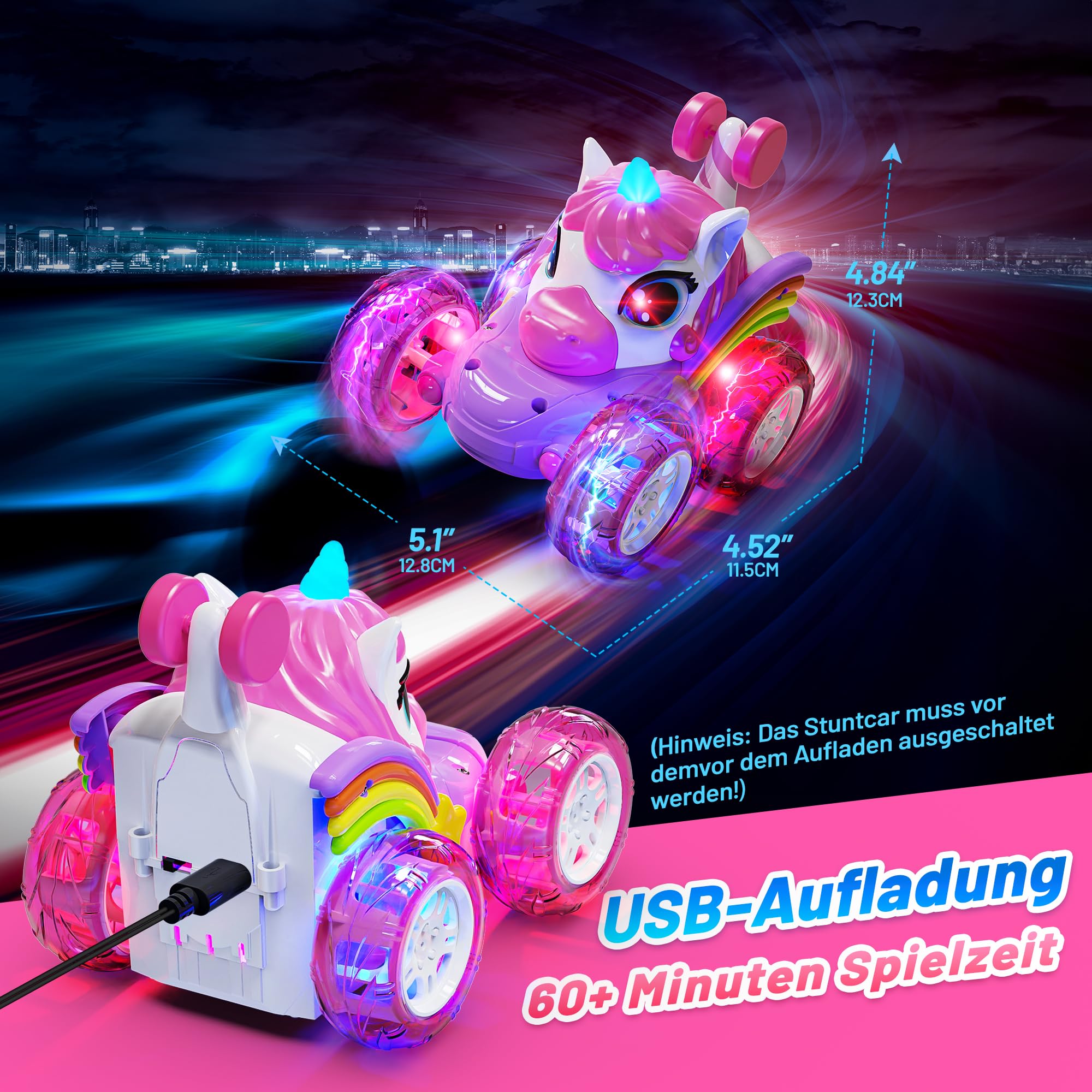 Hot Bee Einhorn LED RC Auto, Ferngesteuertes Spielzeug für Mädchen 3–6 4