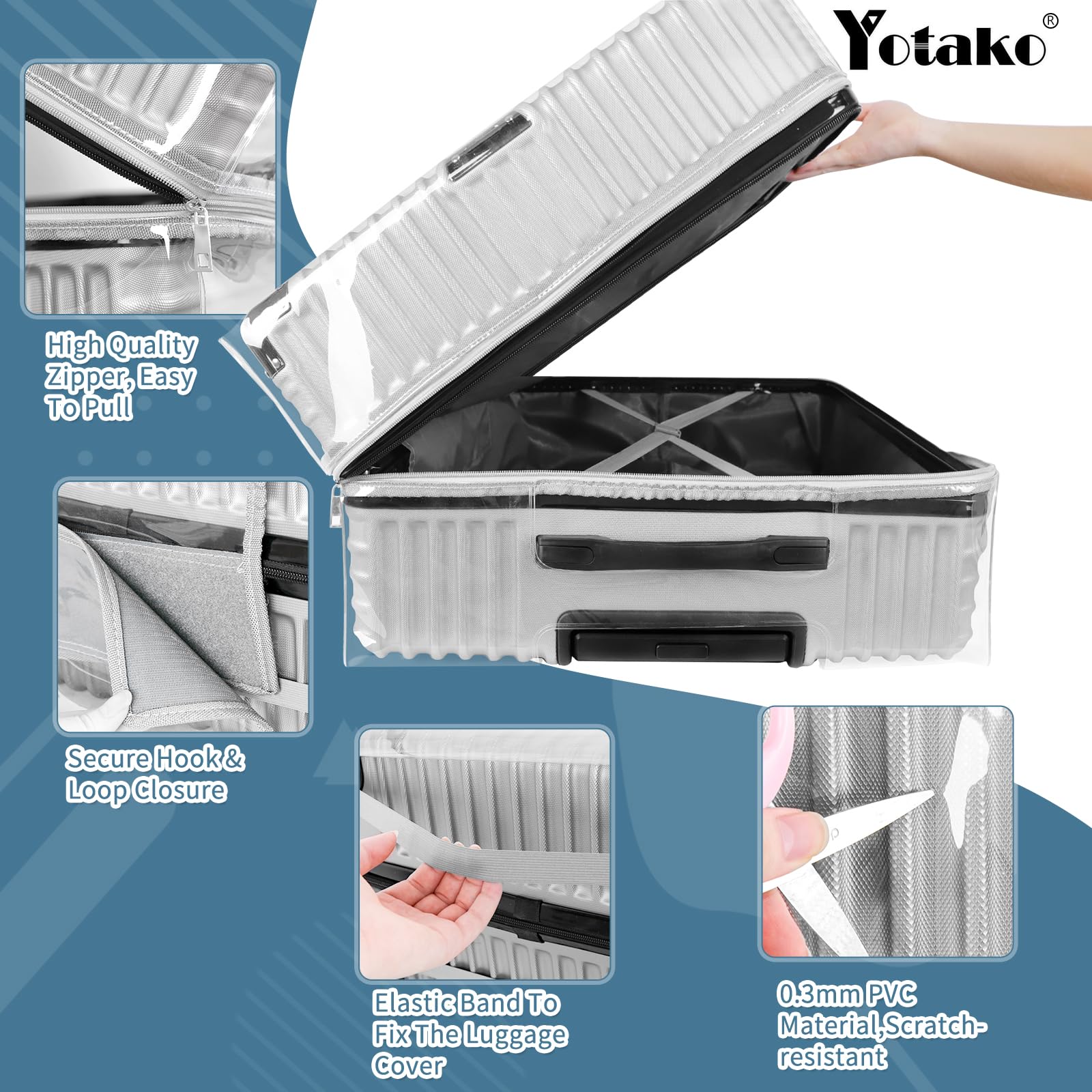 Yotako Upgraded Zippered Clear PVC Suitcase Cover, 30 Inch Luggage Covers for Suitcase Luggage Protector Suitcase Cover (30''(26.37''H x 20.27''L x 11.61''W))