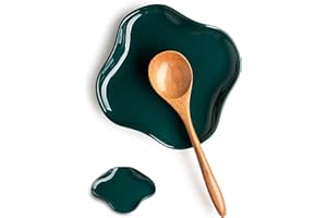 Cormomu Spoon Holder, Ruffled Edge Ceramic Ladle Holder for Stove Top, Modern Kitchen Decor Stove Spoon Holder Cooking Ladle Holder for Multiple Utensils, Dark Green