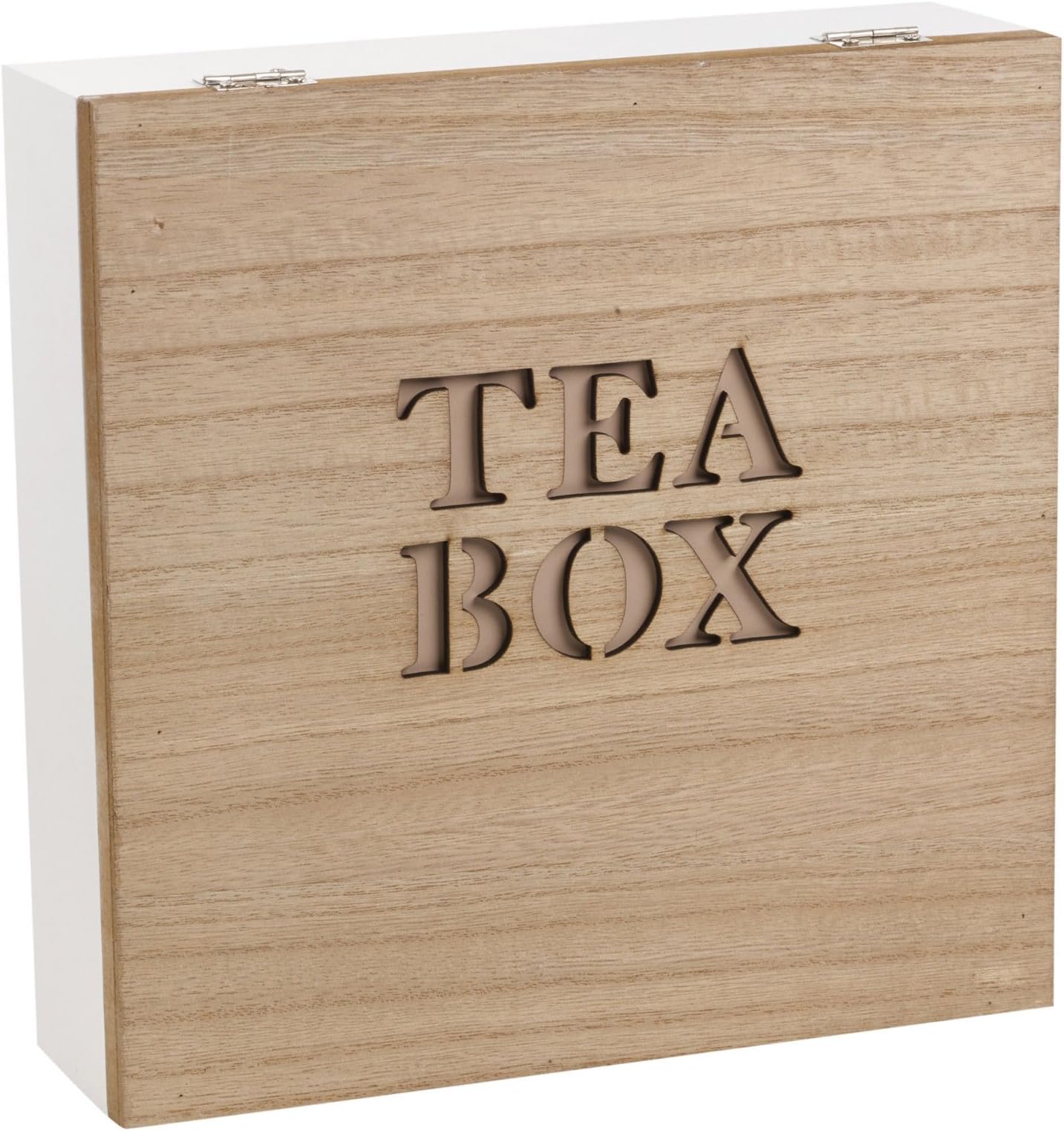 Natural Wood Chic Tea Chest Caddy 9 compartment with 100 individually wrapped Organic Fairtrade Clipper Tea Bags.+ Free Gift Bag + Free Wrapping Perfect Gift