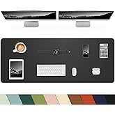 Leather Desk Pad Protector, Office Desk Mat, Large Mouse Pad, Non-Slip PU Leather Desk Blotter, Laptop Desk Pad Desk Accessories for Office and Home (Black, 40" x 17")