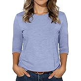3/4 Sleeve Tops for Women Basic Crew Neck Spring Blouses Casual Fit Fall T Shirts