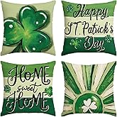 AVOIN colorlife Happy St Patricks Day Clover Throw Pillow Covers, 18 x 18 Inch Home Sweet Home Shamrock Decoration for Sofa Couch Set of 4