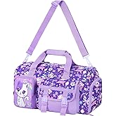 Kids Duffle Bag for Girls, Water Resistant Travel Bag with Separate Shoe Compartment for Sports, Gym, Overnight Weekender - Purple Cat