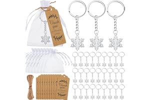 Yuxung Winter Party Favor Including Snowflake Christmas Keychains Drawstring Organza Bags and Thank You Tags for Snowflake Winter Wonderland Party Decorations