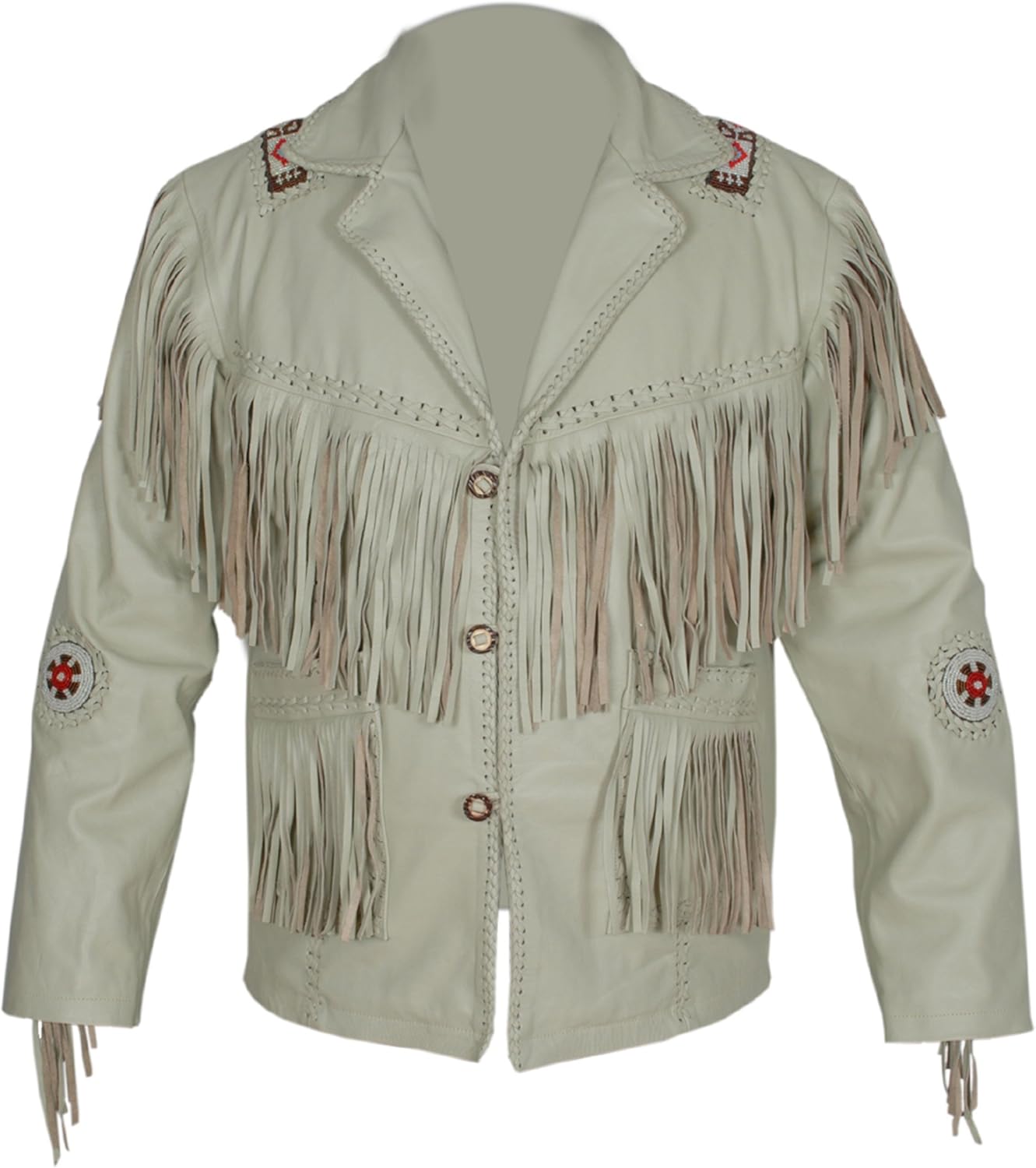 Men's Cowboy Jacket Genuine Cowhide Leather Fringe and Beaded Size