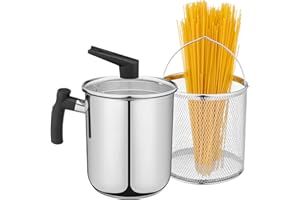 Navaris Stainless Steel Saucepan - 3.6qt(3.4L) Soup Pot with Pour Spout, Freestanding Strainer Lid, Deep Fryer Pot with Baske