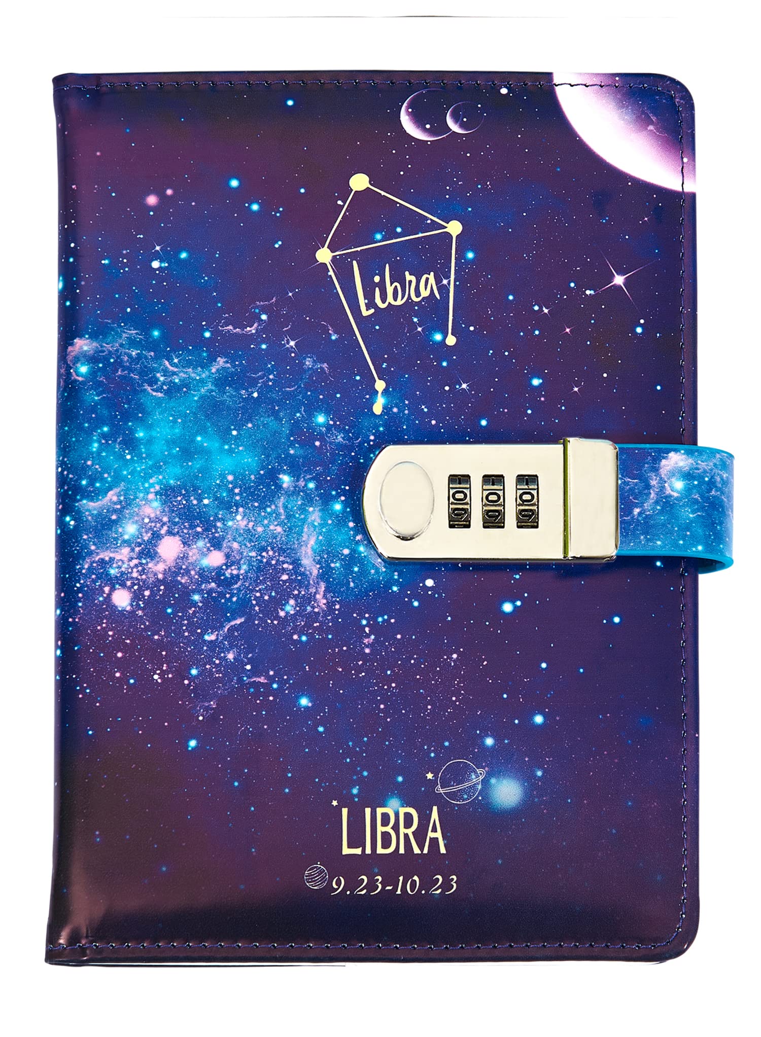 NectaRoy A5 Vintage Lockable Diary, Constellation Travel Journal, PU Leather Password Notebook, Sketchbook Office School Supplies Student Stationery Birthday Gift, 210x145mm