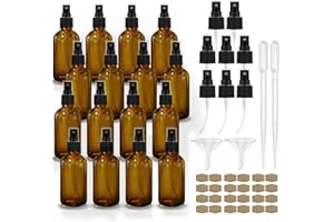 GIVAMEIHF Amber Spray Bottles about 4oz Amber Small Empty Spray Bottle Fine Mist Spray Refillable Containers, Set of 16, Included 24 nozzles, 2 Funnels, 2 Droppers, 24 Labels