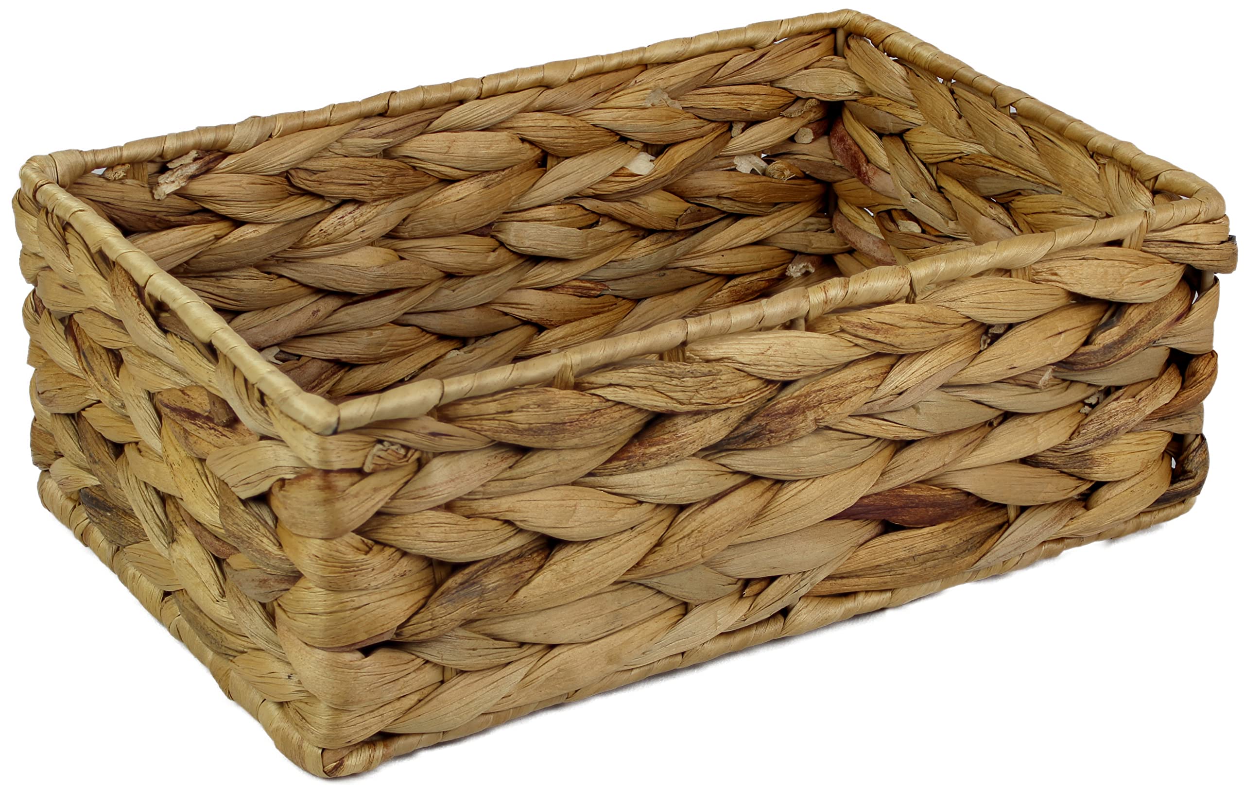 Rectangular Water Hyacinth Small baskets for storage Natural colour wicker basket shelves open Decorative gift box Small bathroom mini tray makeup bathroom Kitchen organiser (Medium 28cm, 1x Basket)