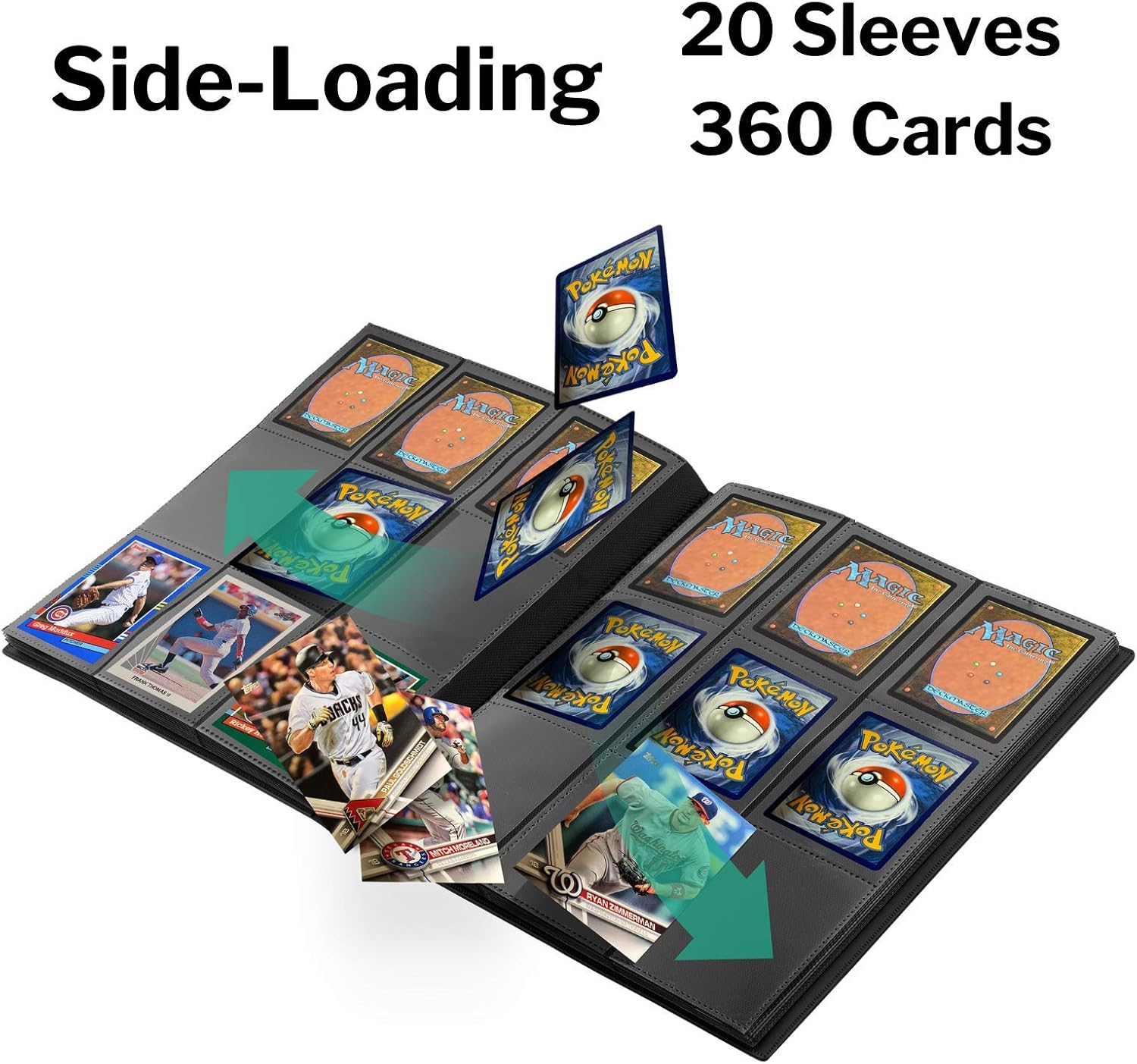Sentinol Card Binder 9 Pocket - Sports Card Binder Hold 360 Cards in Heavyweight Sleeves, Trading Card Binder for Pokemon, MTG, Baseball Cards, Kpop Photos, Amiibo Cards (Black, 1 Pack): Toys & Games