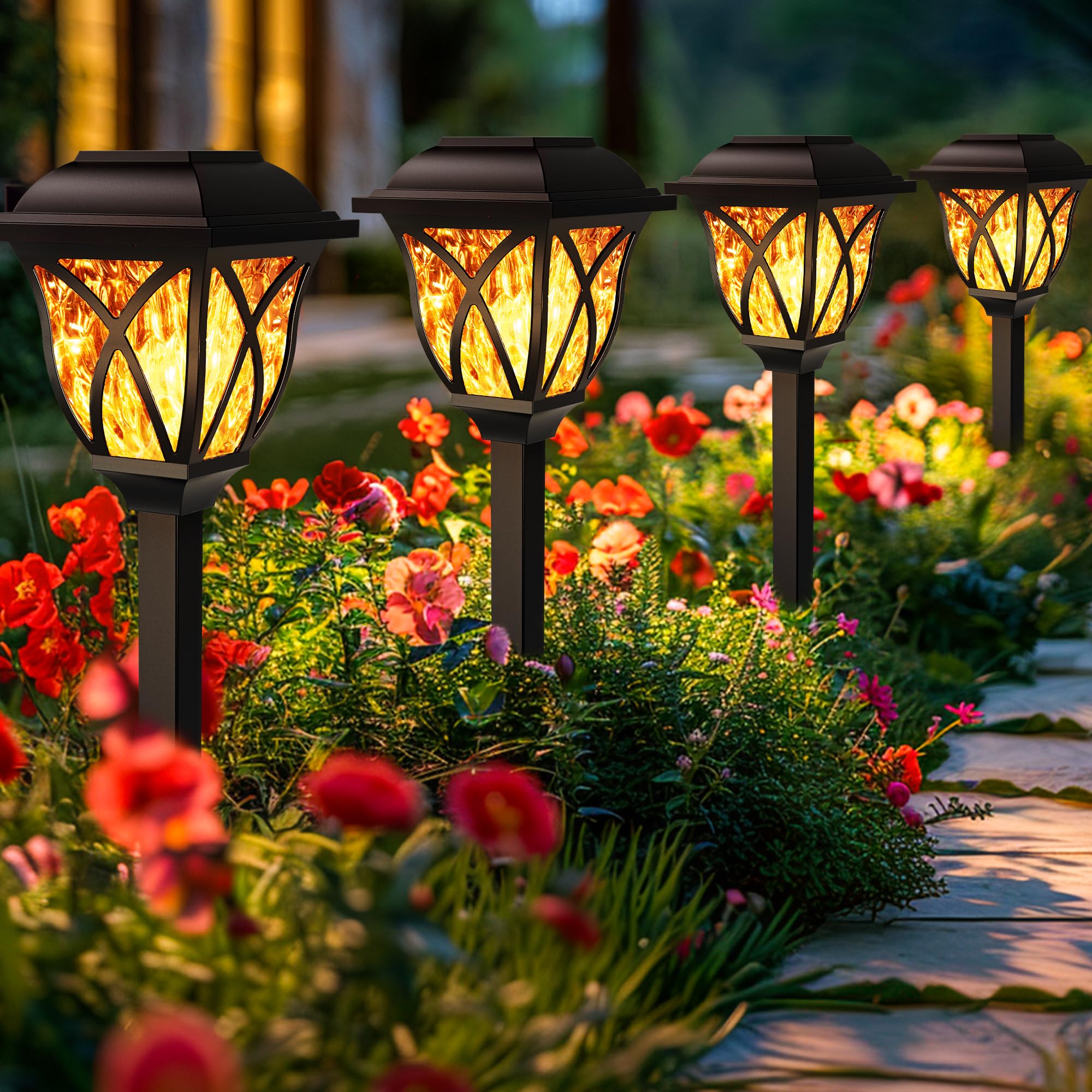 GIGALUMI Solar Lights Outdoor Garden, 6 Pack LED Garden Solar Lights Waterproof, Solar Powered Pathway Light for Yard, Patio, Landscape, Walkway, Path (Flickering Flame)