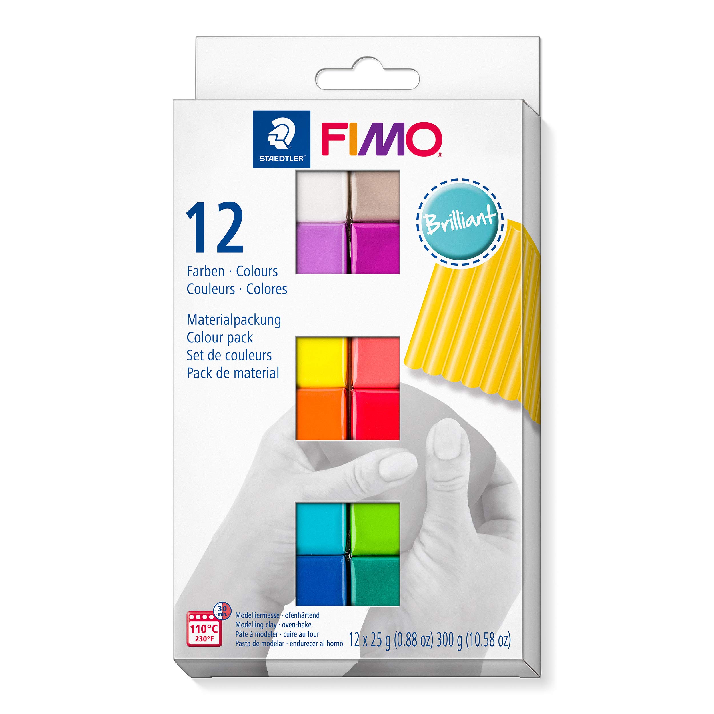 STAEDTLER 8023 C12-2 FIMO Soft Oven-Hardening Polymer Modelling Clay - Assorted Brilliant Colours (Pack of 12 x 25g Blocks)
