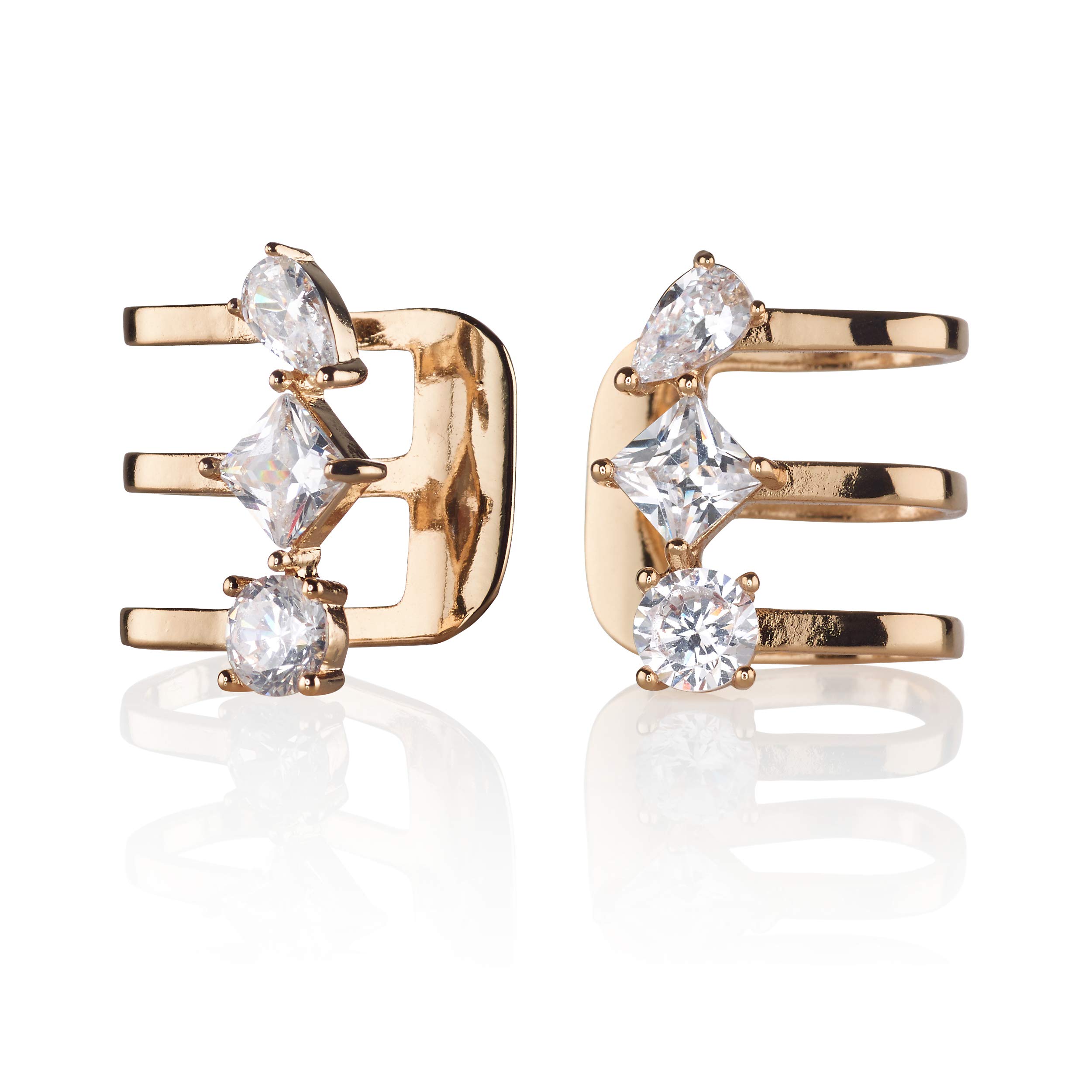 Namana Cuff Earrings. 18 Carat Gold Plated or Fine Silver Coloured Ear Cuffs for Non Pierced Earrings set with Cubic Zirconia Gemstones (Rose Gold, 18ct Gold Plated Base Metal)