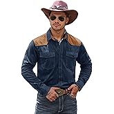 Herberton Men's Western Shirt Cowboy Soft Faux Suede Casual Button Down Shirt with Flap Pockets (S-2XL)