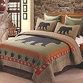 Virah Bella 3 Piece King Cabin Quilt Bedding Set - Bear and Paw - Rustic Country Reversible Patchwork Comforter Set with Decorative Pillow Shams