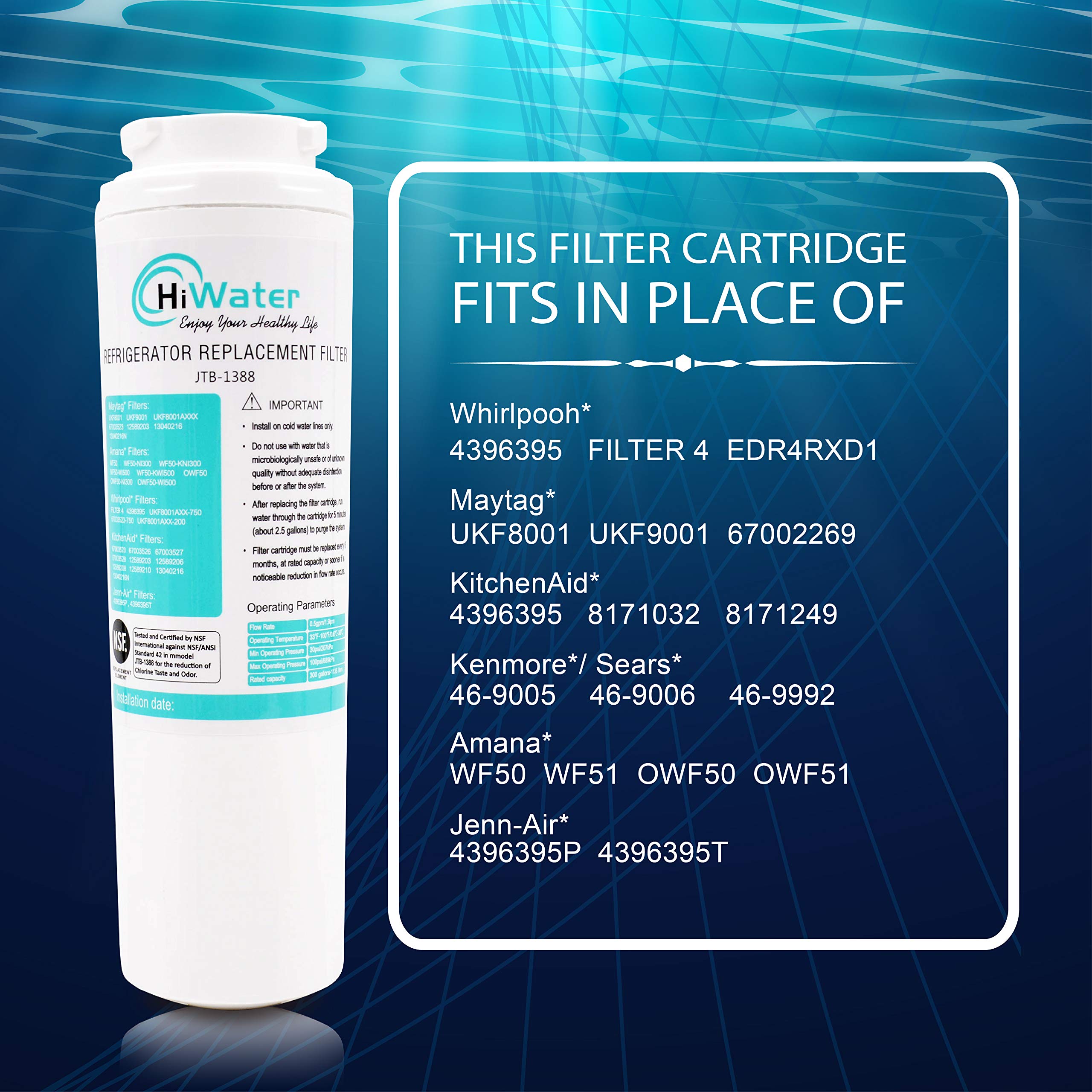 HiWater 4396395 Refrigerator Water Filter compatible for whirlpool