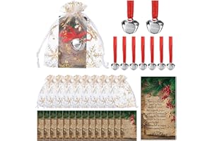 SEEMATN Sleigh Bell Gift Set with Red Ribbon, Christmas Cards, Snowflake Organza Bags, Believe Bell Ornament for Xmas Holiday Party Home Gift Decorations (36 Sets)