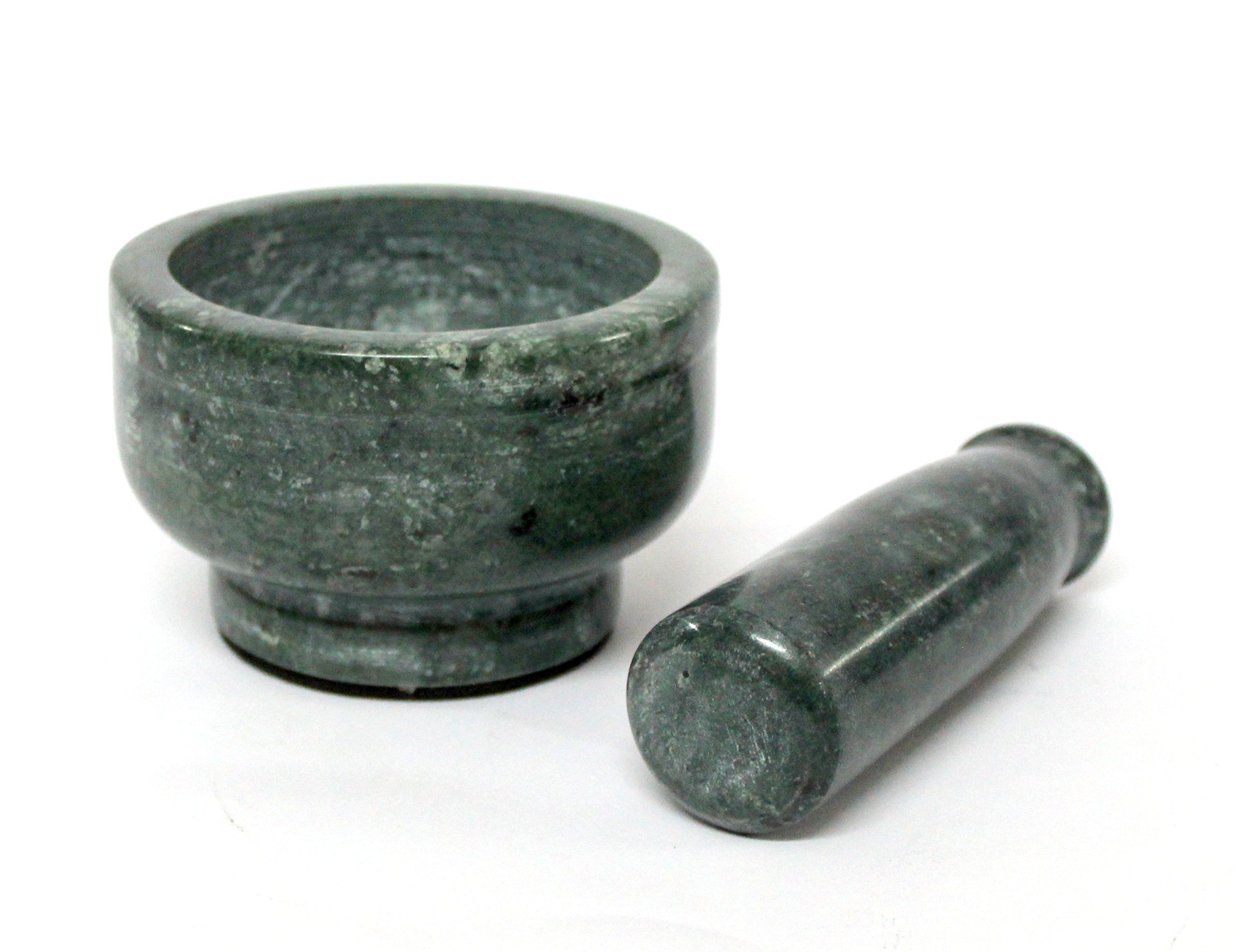 KLEO - 4" Diameter Natural Stone Mortar and Pestle Set as Spice Grinder, Medicine Masher - Okhli And Musal (Green Deep)