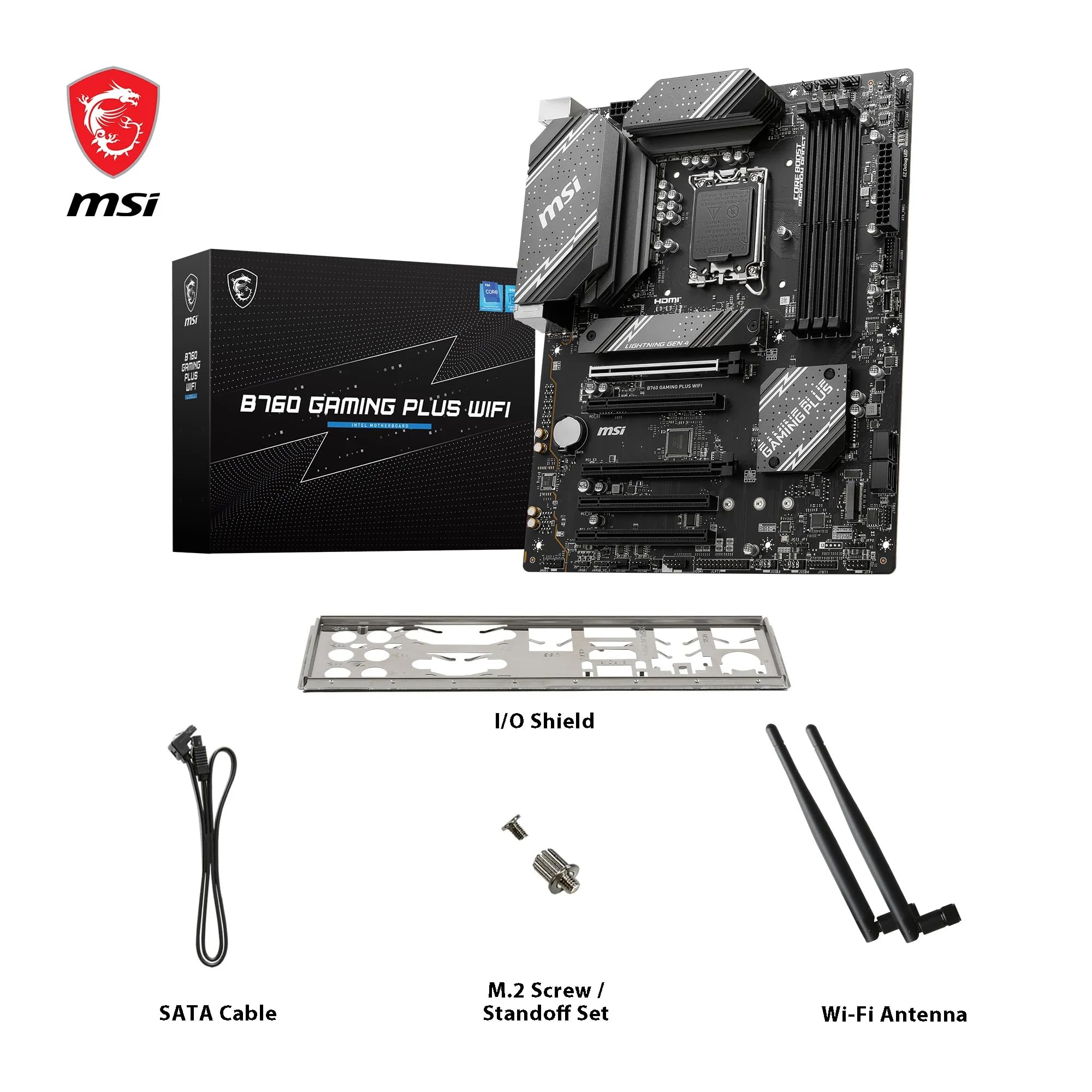 msi B760 Gaming Plus WiFi V1 Motherboard, ATX - Supports Intel 14th, 13th & 12th Gen Core Processors, LGA 1700 - DDR5 Memory Boost 6800+MHz/OC, 2 x PCIe 4.0 x16, 2 x M.2 Gen4, 2.5G LAN, Wi-Fi 6E