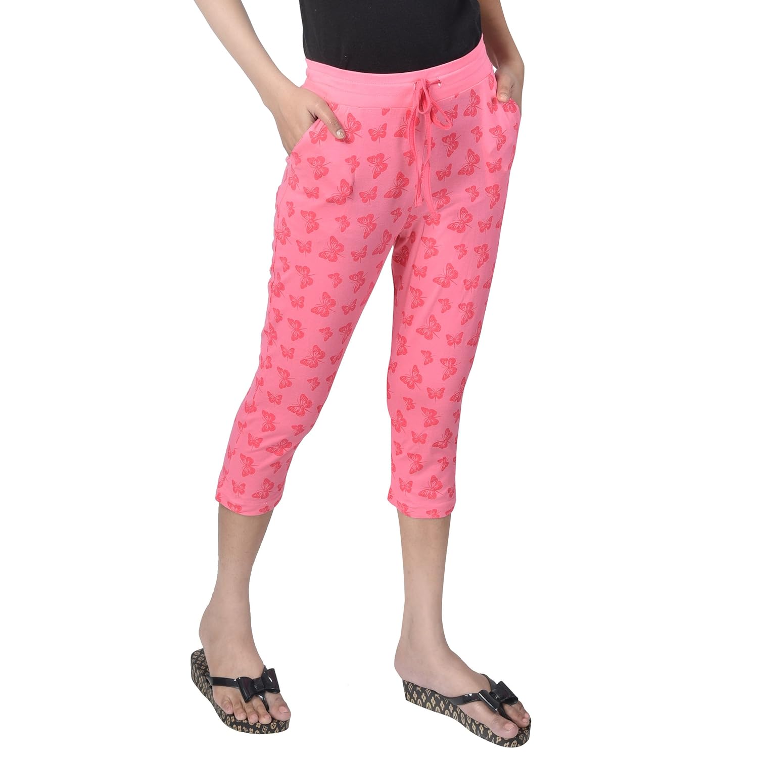a9- women cotton printed pink capris
