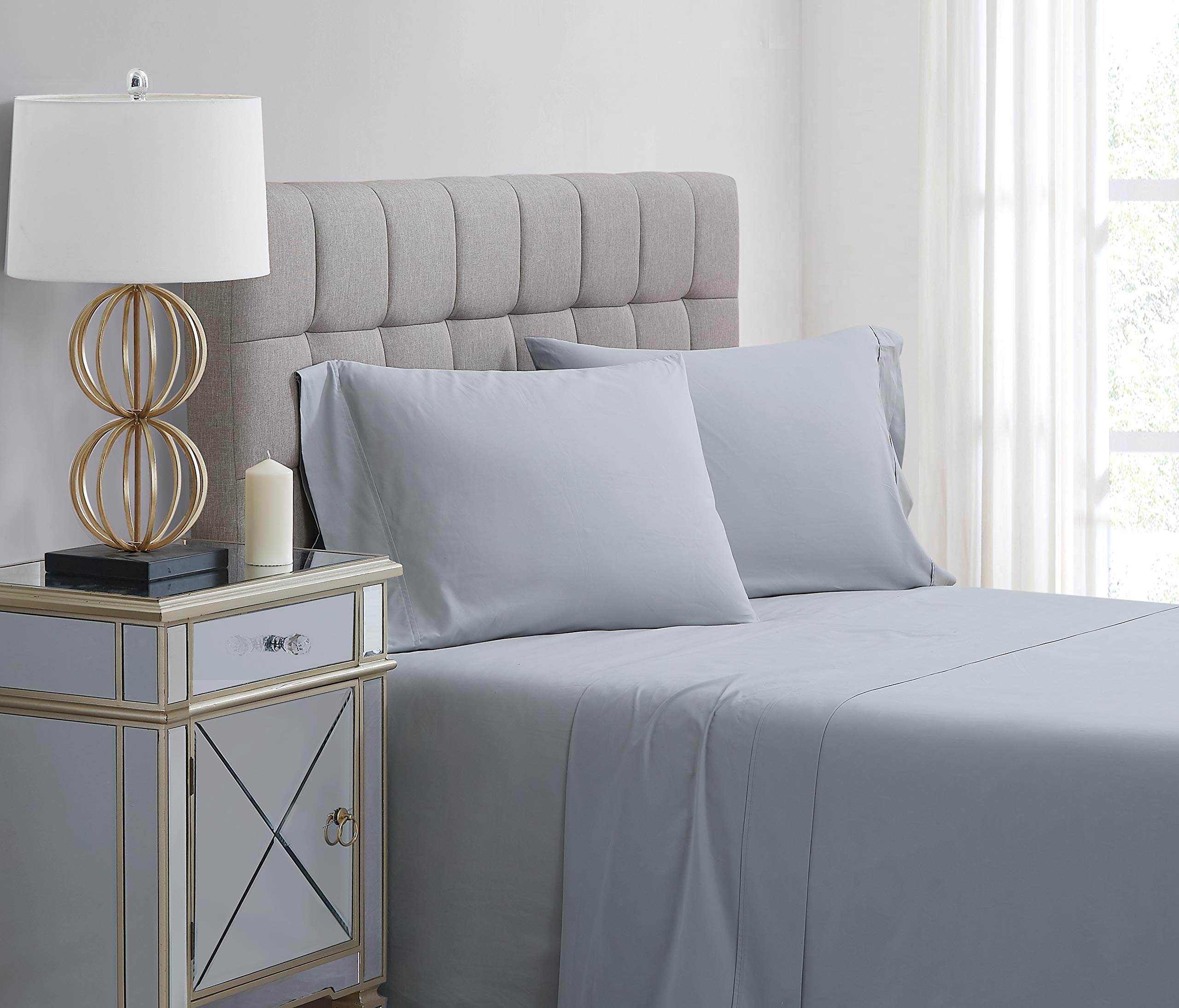 Charisma Sheet Set, 400TC Percale Cotton, Grey, King