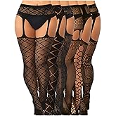 Skylety 6 Pairs Fishnet Stockings for Women Plus Size Thigh-high Tights Stockings Suspender Pantyhose Garter Belts