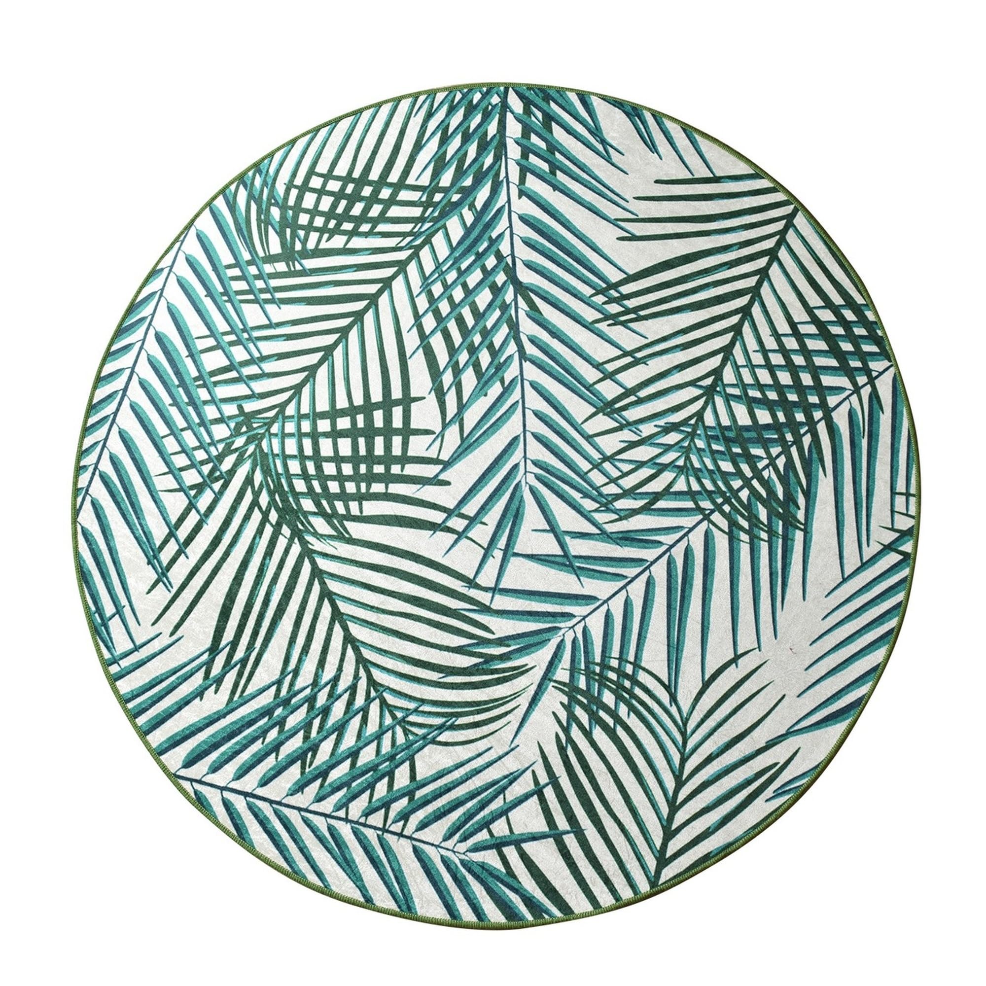 WELL HOME MOBILIARIO & DECORACIÓN Round Green Leaves Bathroom Rug