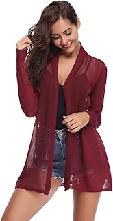 Abollria Damen Dünne Sommerjacke Leichter Wasserfall Offener Cardigan Fließend Lange Strickjacke,Weinrot,XXL