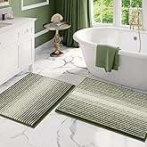 BSICPRO Bathroom Rugs and Mats Sets, 2 Piece Thick Absorbent Chenille Bath Mat Rug Set Non Slip, Soft Shaggy Bath Room Floor Mats for Bathroom, Machine Washable (Sage, 20" x 32" Plus 16" x 24")