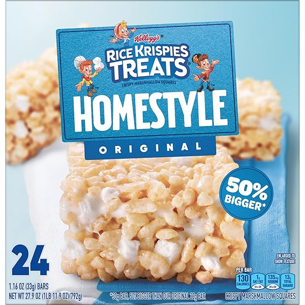 RICE KRISPIES TREATS HOMESTYLE MARSHMALLOW SNACK BARS, KIDS SNACKS, LUNCH SNACKS, ORIGINAL, 27.9OZ BOX (24 BARS)