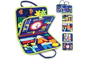 Daisiki Montessori Busy Board Toys, Sensory Board for Toddlers 1-3, Travel Felt Busy Book for Airplane Car, Activity Busy Mat for Learning Fine Motor Skills Suits Boys Girls Birthday Gifts Blue/P1