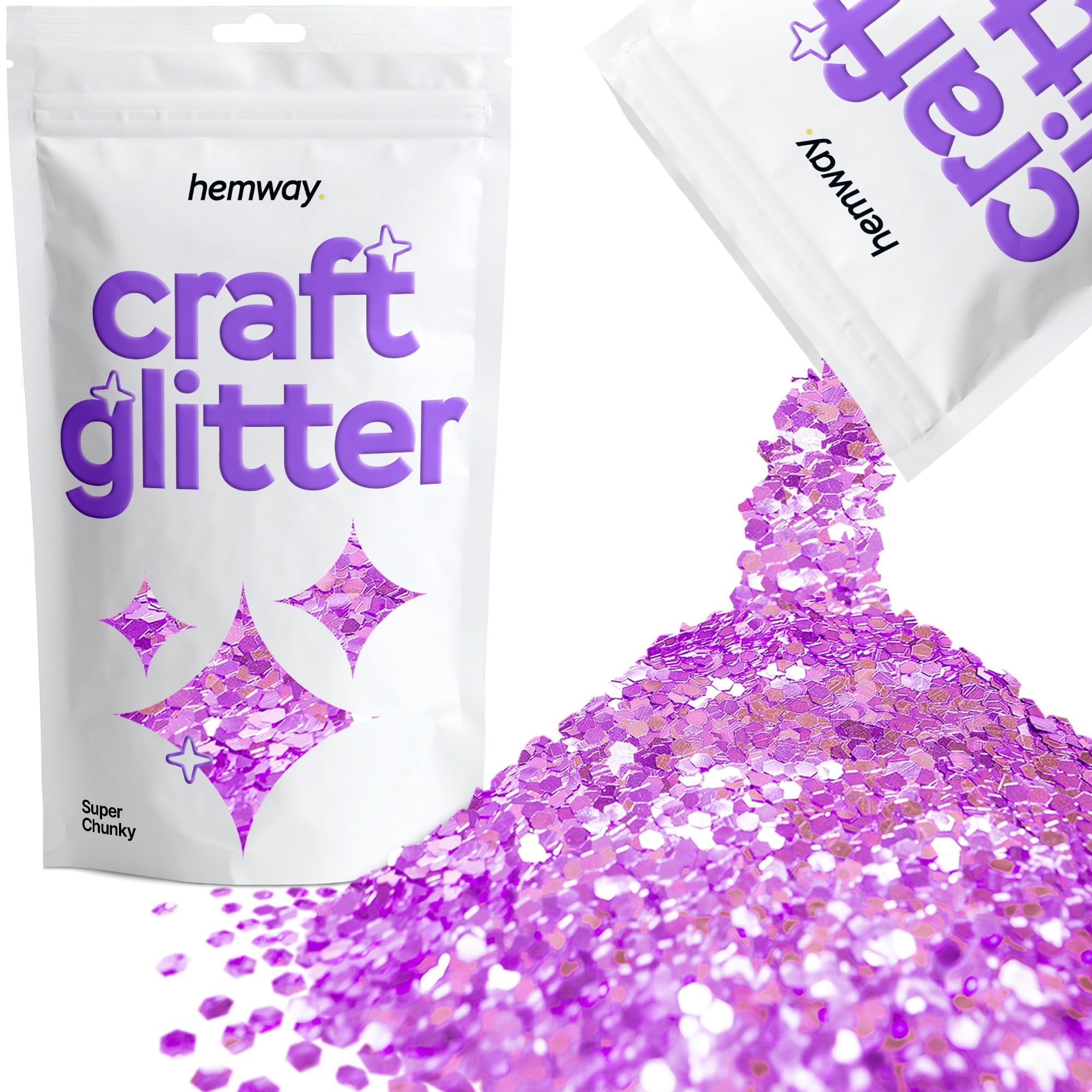 Hemway Craft Glitter Lavender Purple 100g Super Chunky Glitter for Crafts, Resin, Cosmetic, Nail, Face, Body, Festival, Tumblers, Art, Candle, Crafting